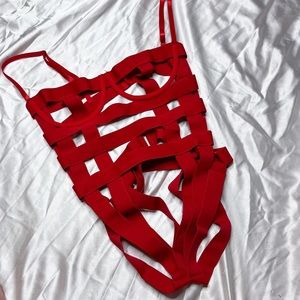 Red strappy bodysuit
